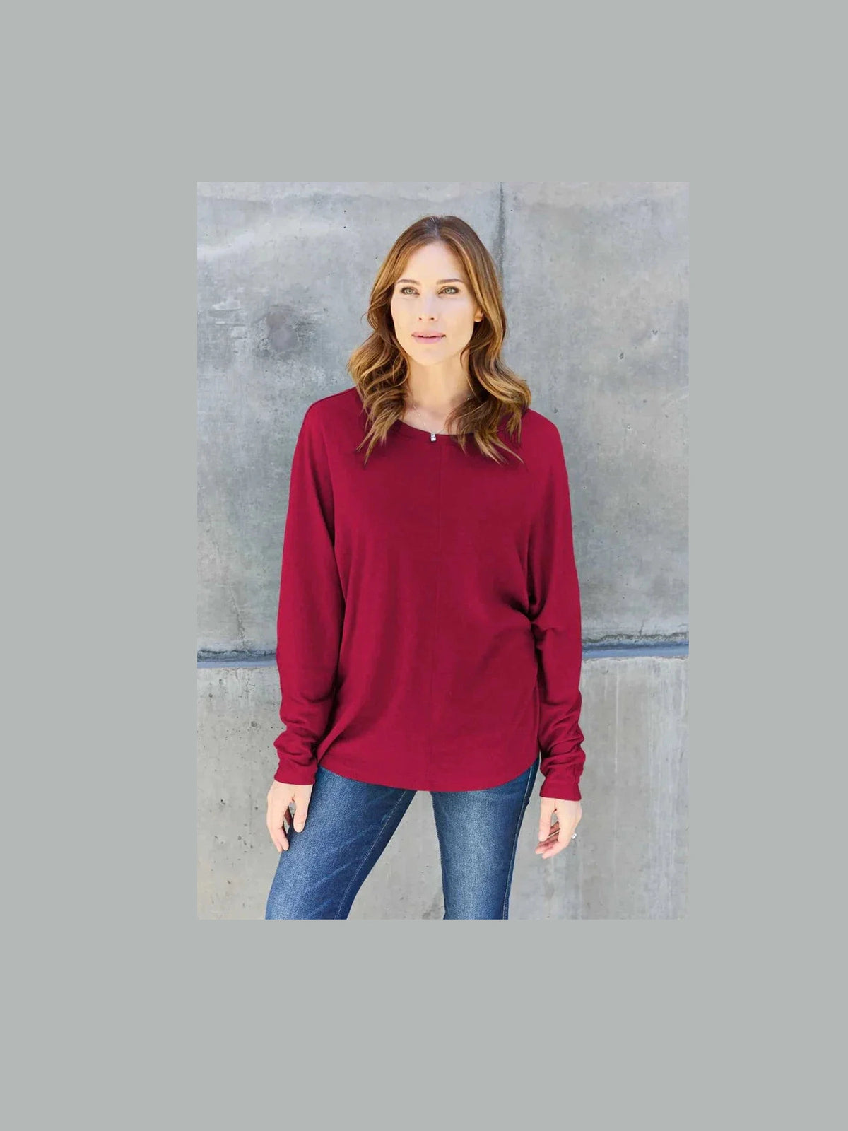 Double Take Full Size Round Neck Long Sleeve T-Shirt -- 