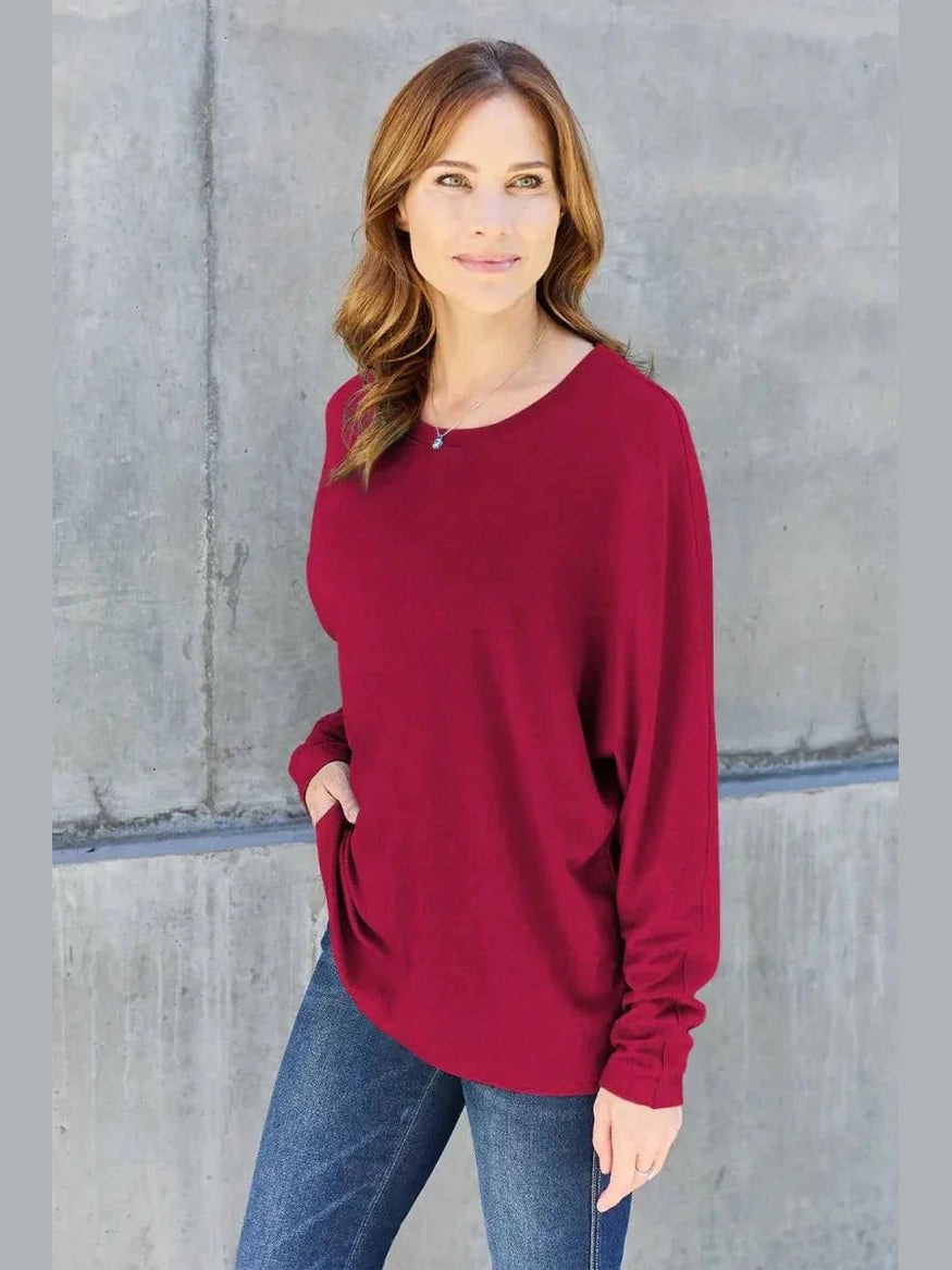 Double Take Full Size Round Neck Long Sleeve T-Shirt -- 