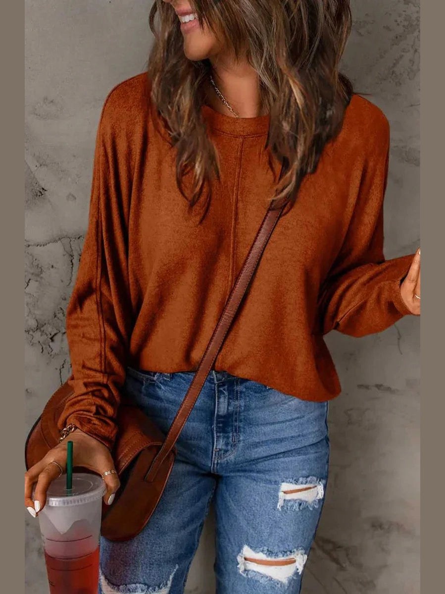 Double Take Full Size Round Neck Long Sleeve T-Shirt -- 