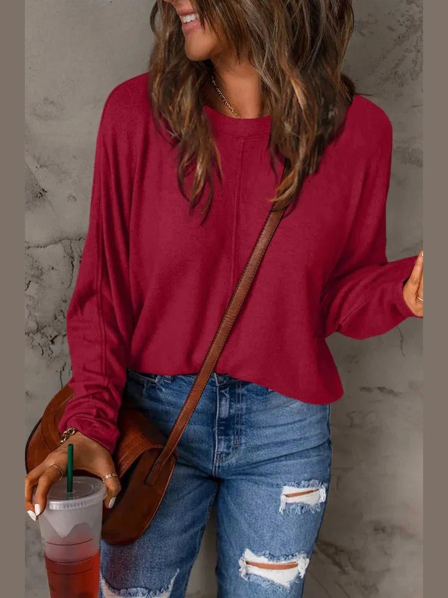 Double Take Full Size Round Neck Long Sleeve T-Shirt -- 
