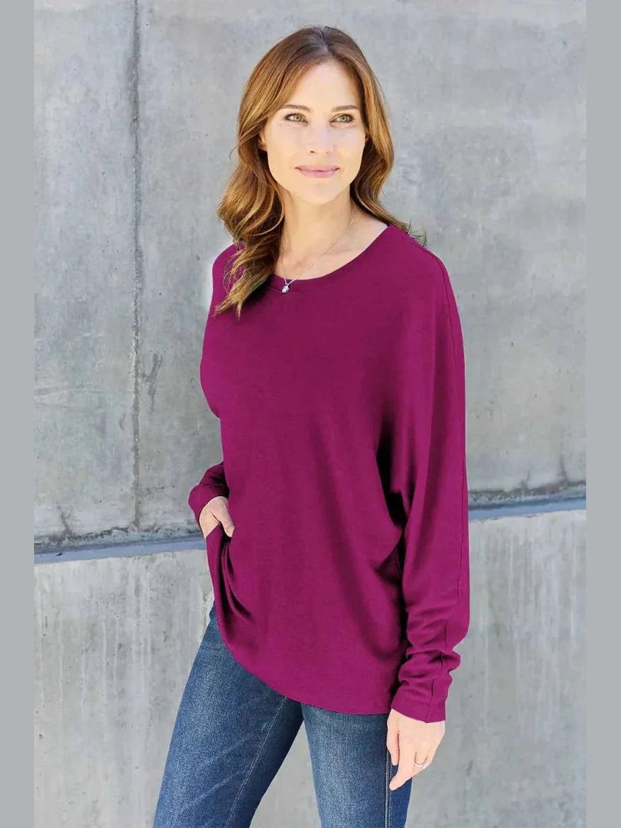 Double Take Full Size Round Neck Long Sleeve T-Shirt -- 