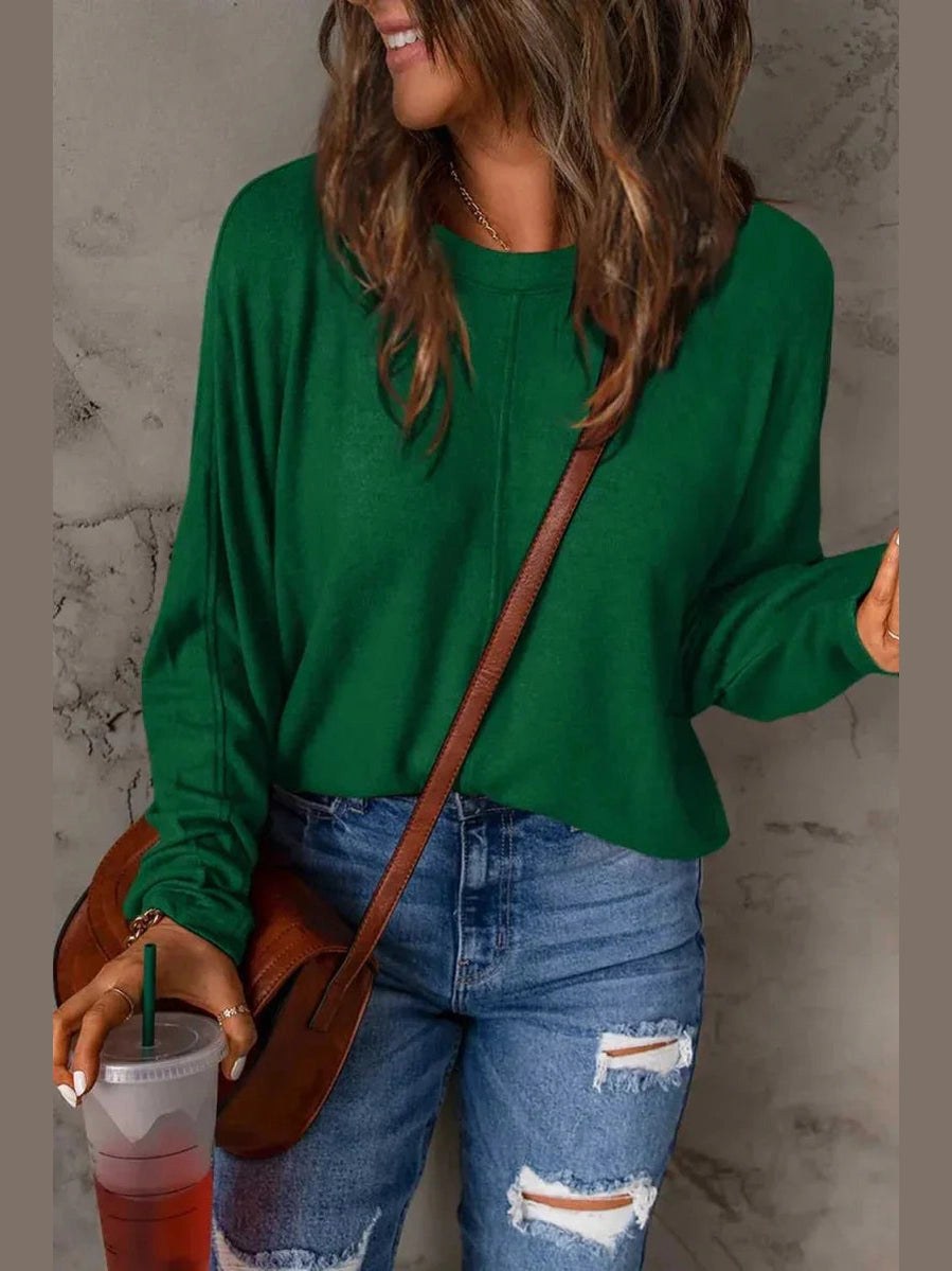 Double Take Full Size Round Neck Long Sleeve T-Shirt -- 