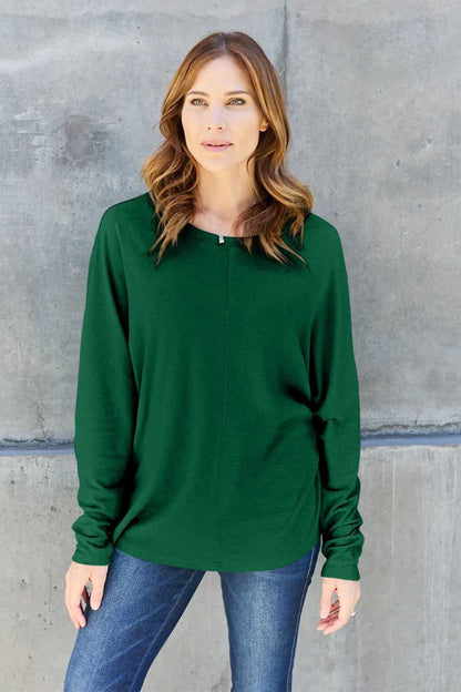 Double Take Full Size Round Neck Long Sleeve T-Shirt - Hopeford Streams