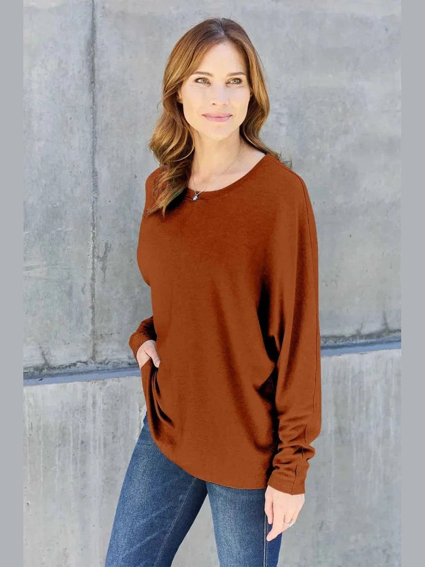 Double Take Full Size Round Neck Long Sleeve T-Shirt -- 