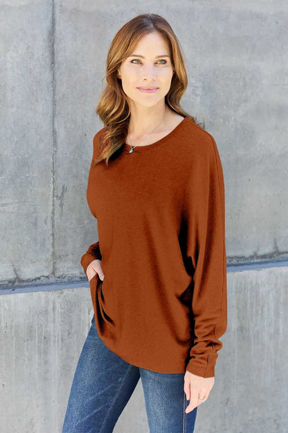 Double Take Full Size Round Neck Long Sleeve T-Shirt - Hopeford Streams