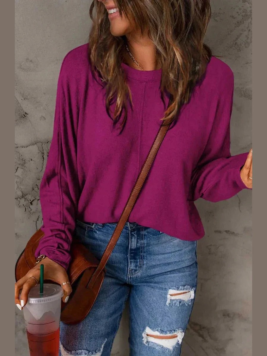 Double Take Full Size Round Neck Long Sleeve T-Shirt -- 