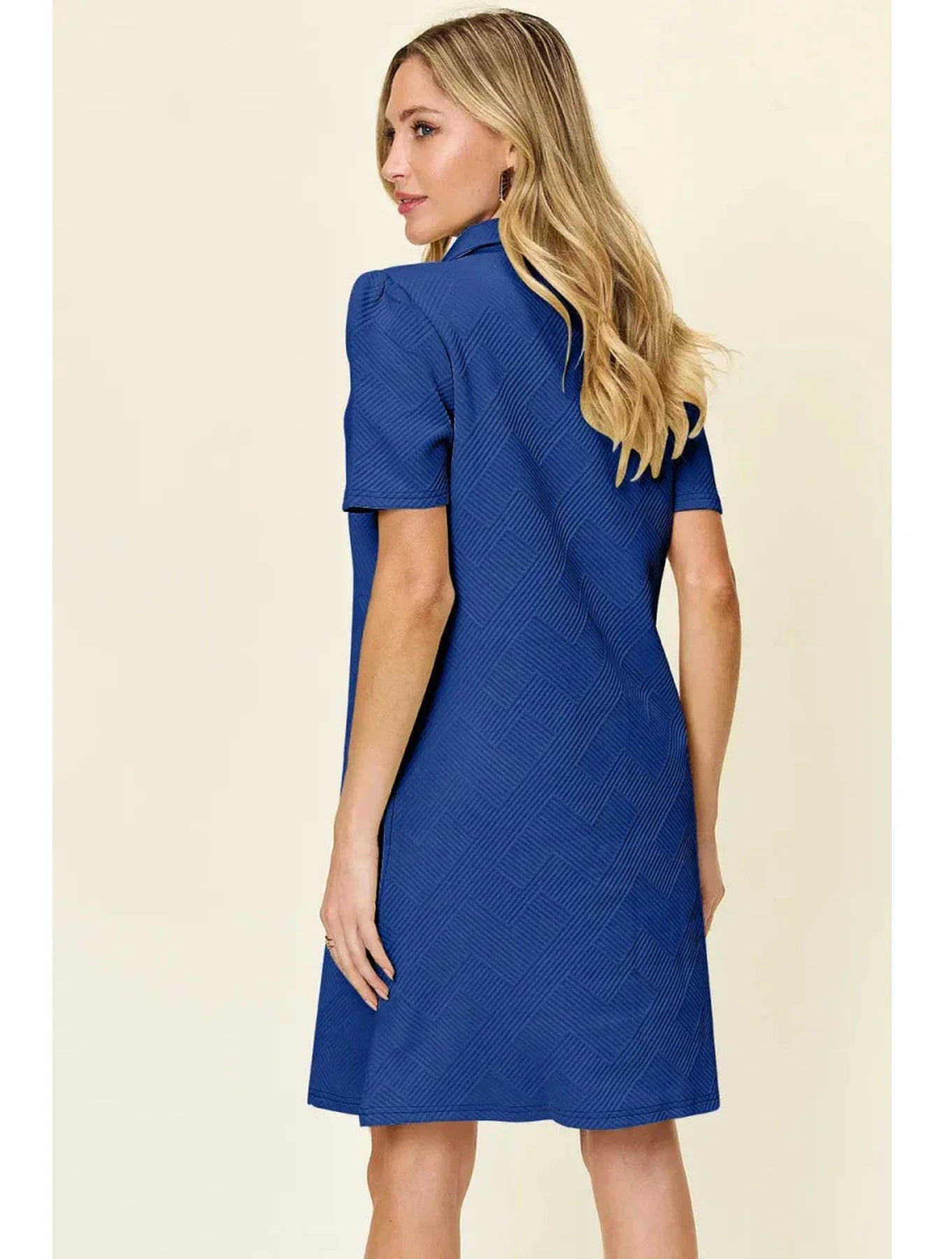 Double Take Full Size Texture Collared Neck Short Sleeve Dress -- 