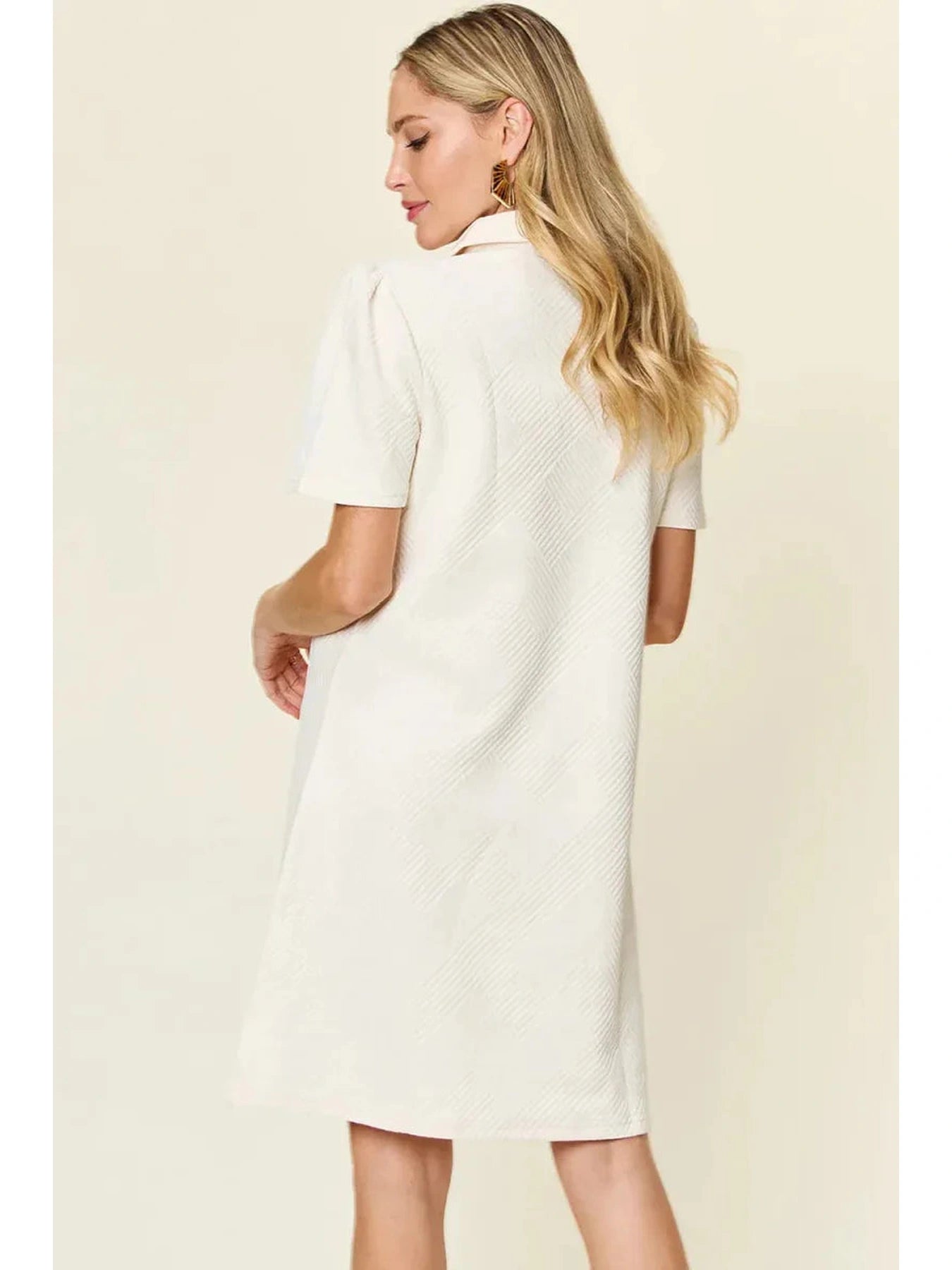 Double Take Full Size Texture Collared Neck Short Sleeve Dress -- 