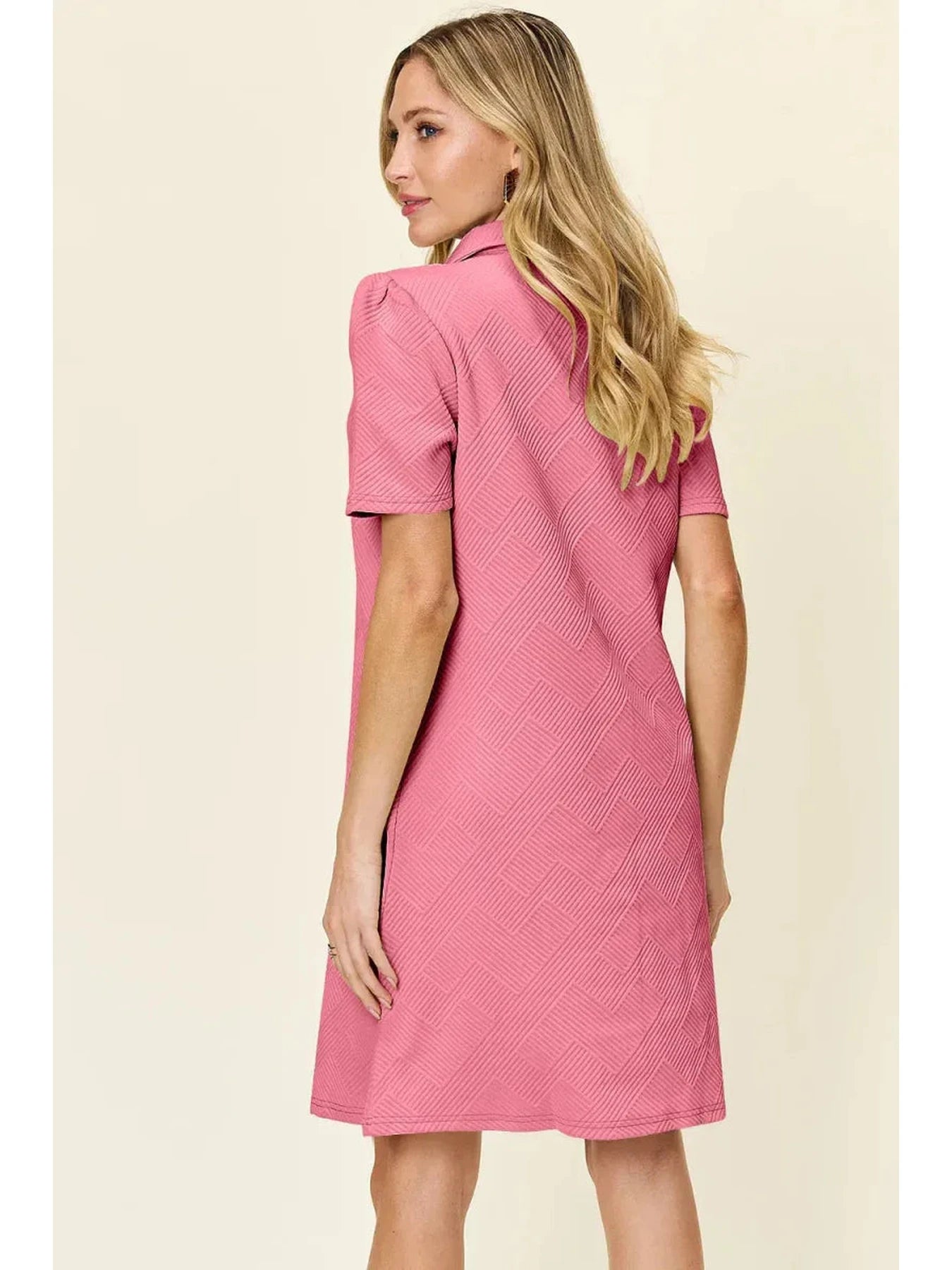 Double Take Full Size Texture Collared Neck Short Sleeve Dress -- 