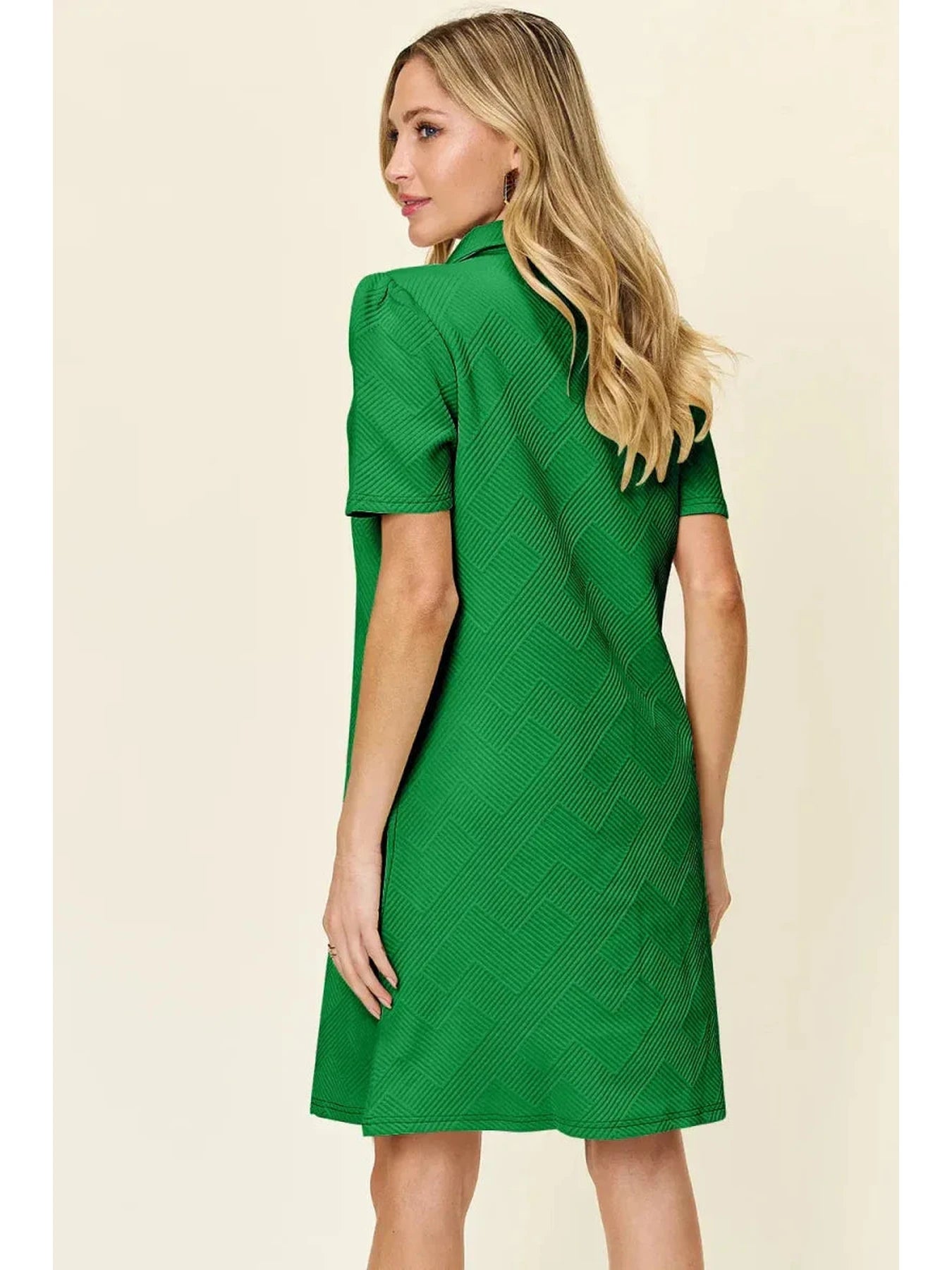 Double Take Full Size Texture Collared Neck Short Sleeve Dress -- 