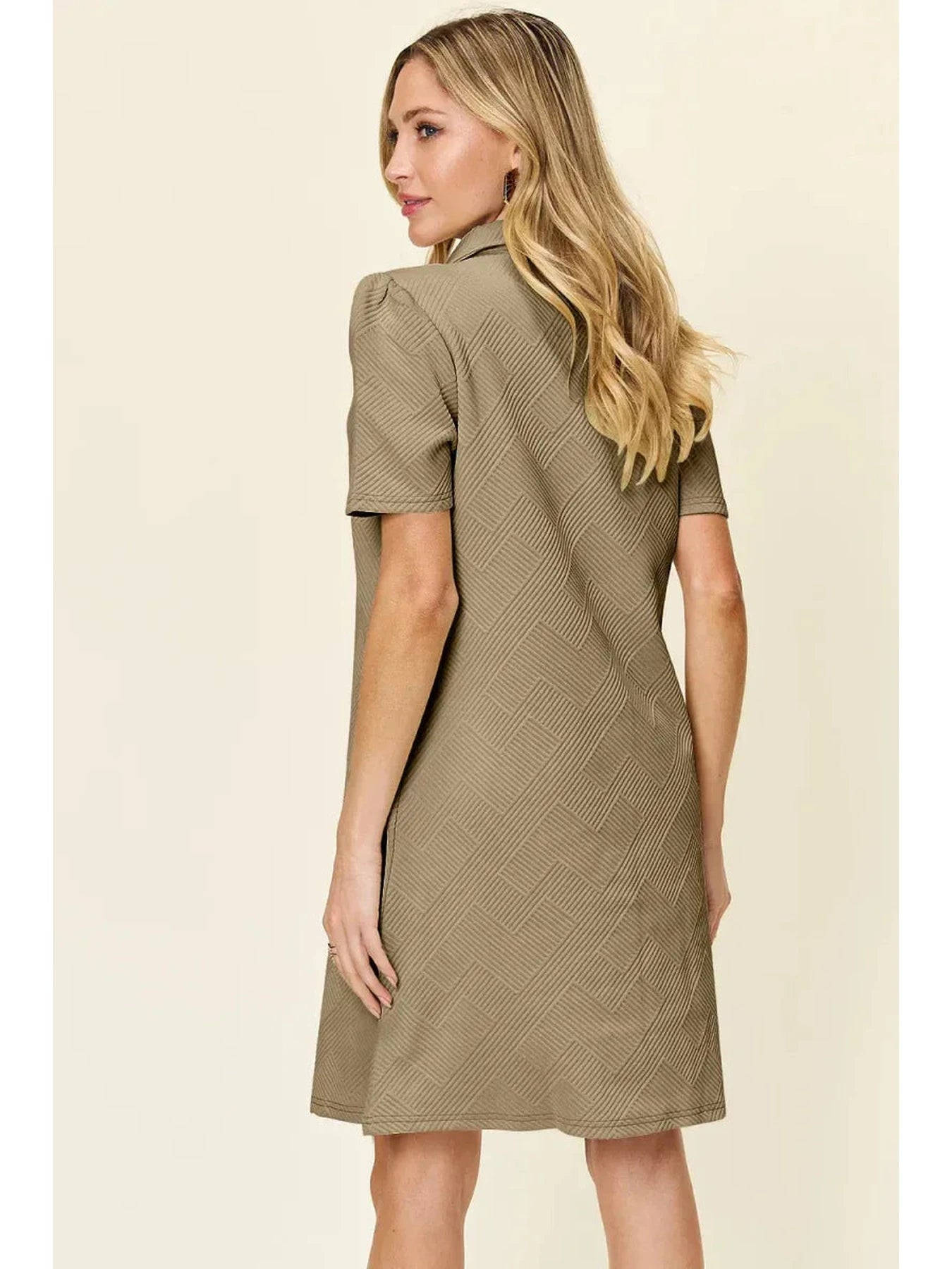 Double Take Full Size Texture Collared Neck Short Sleeve Dress -- 
