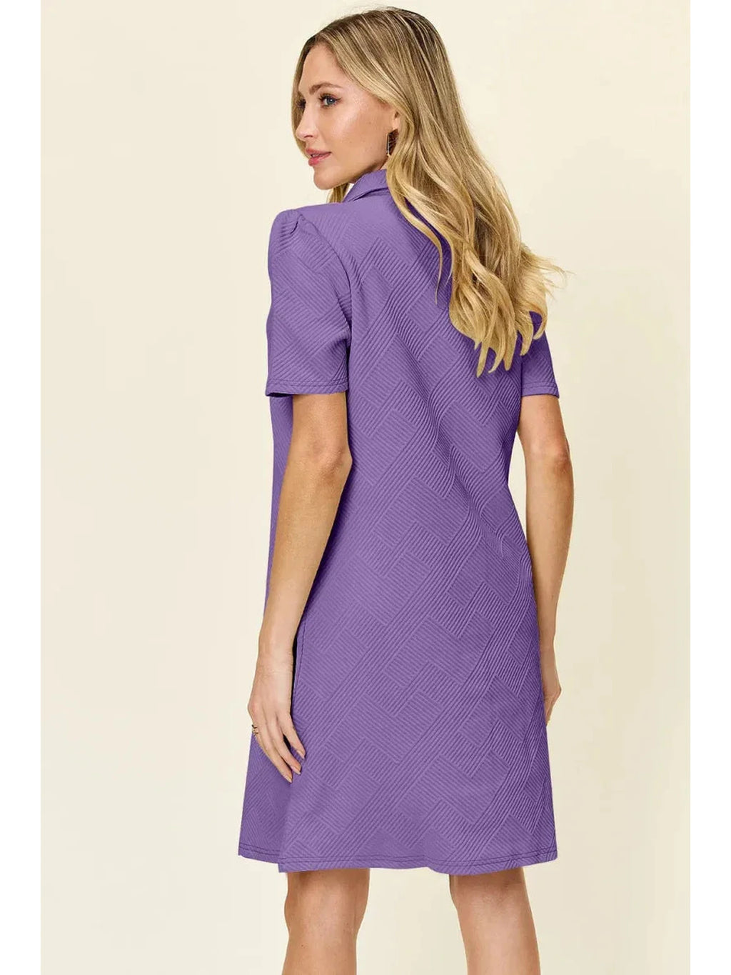 Double Take Full Size Texture Collared Neck Short Sleeve Dress -- 