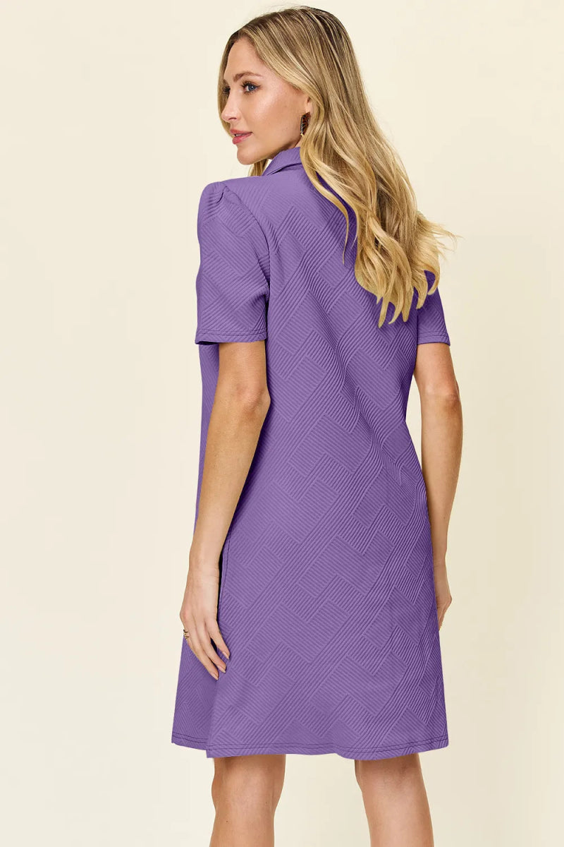 Double Take Full Size Texture Collared Neck Short Sleeve Dress - Hopeford Streams