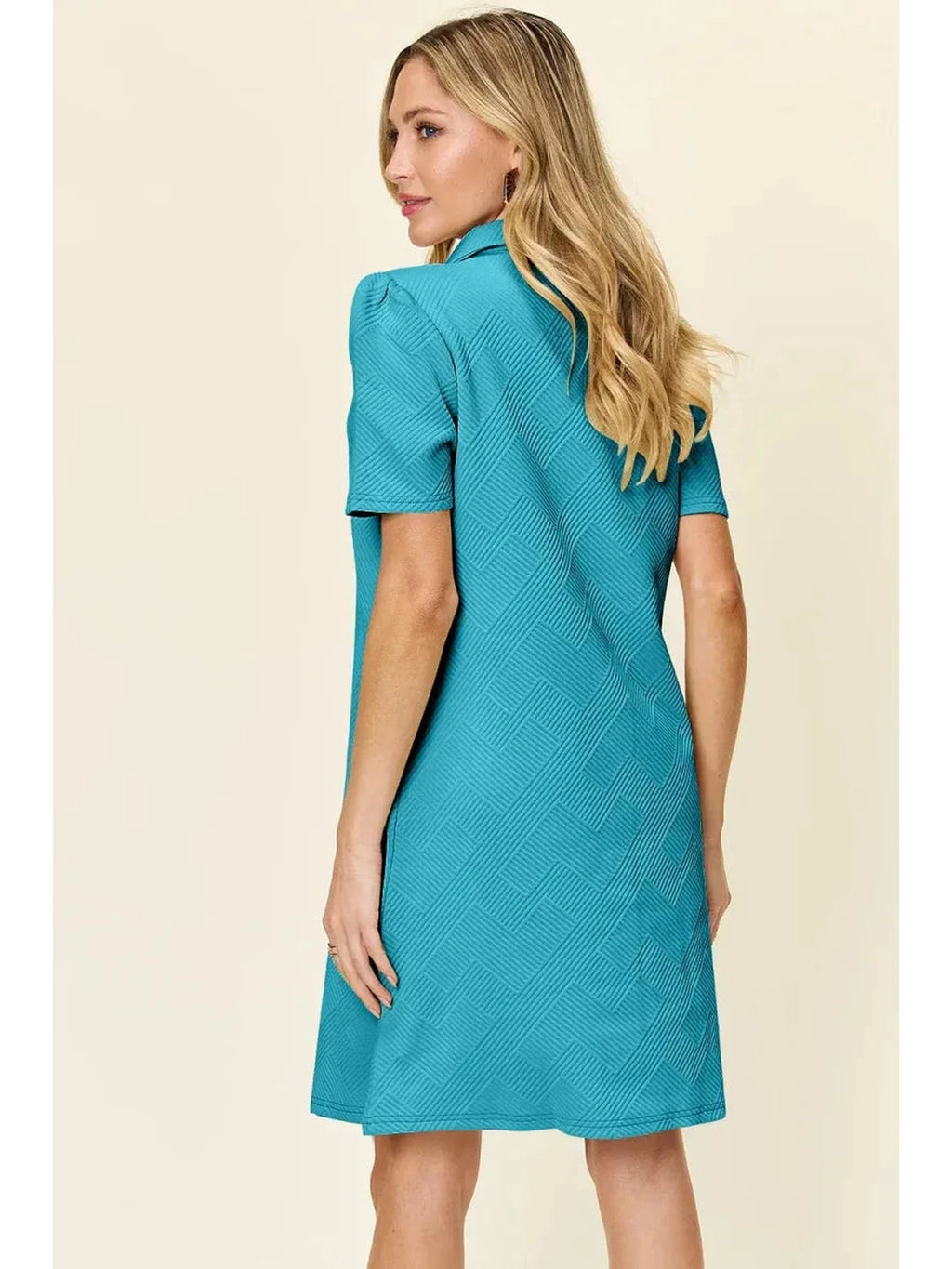 Double Take Full Size Texture Collared Neck Short Sleeve Dress -- 