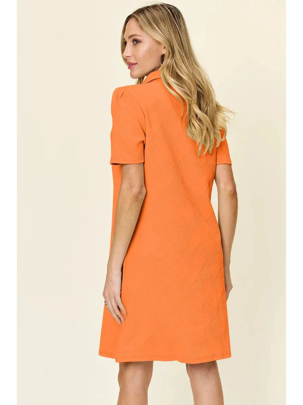 Double Take Full Size Texture Collared Neck Short Sleeve Dress -- 
