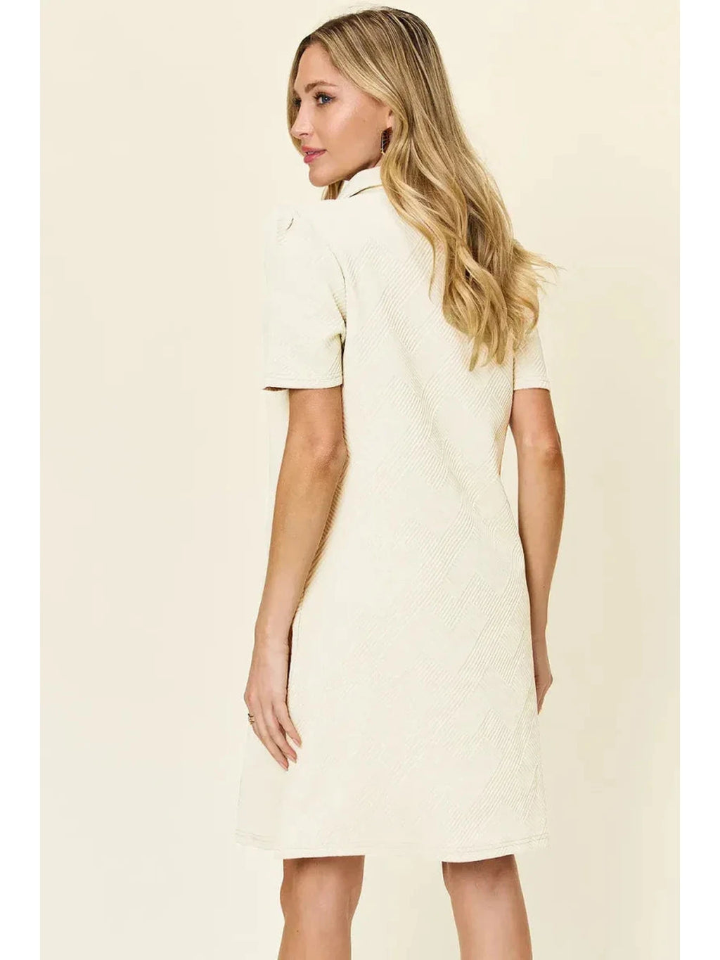Double Take Full Size Texture Collared Neck Short Sleeve Dress -- 
