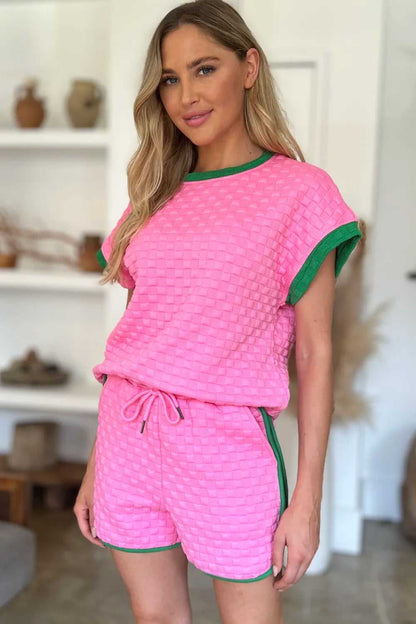 Double Take Full Size Texture Contrast T-Shirt and Shorts Set - Hopeford Streams
