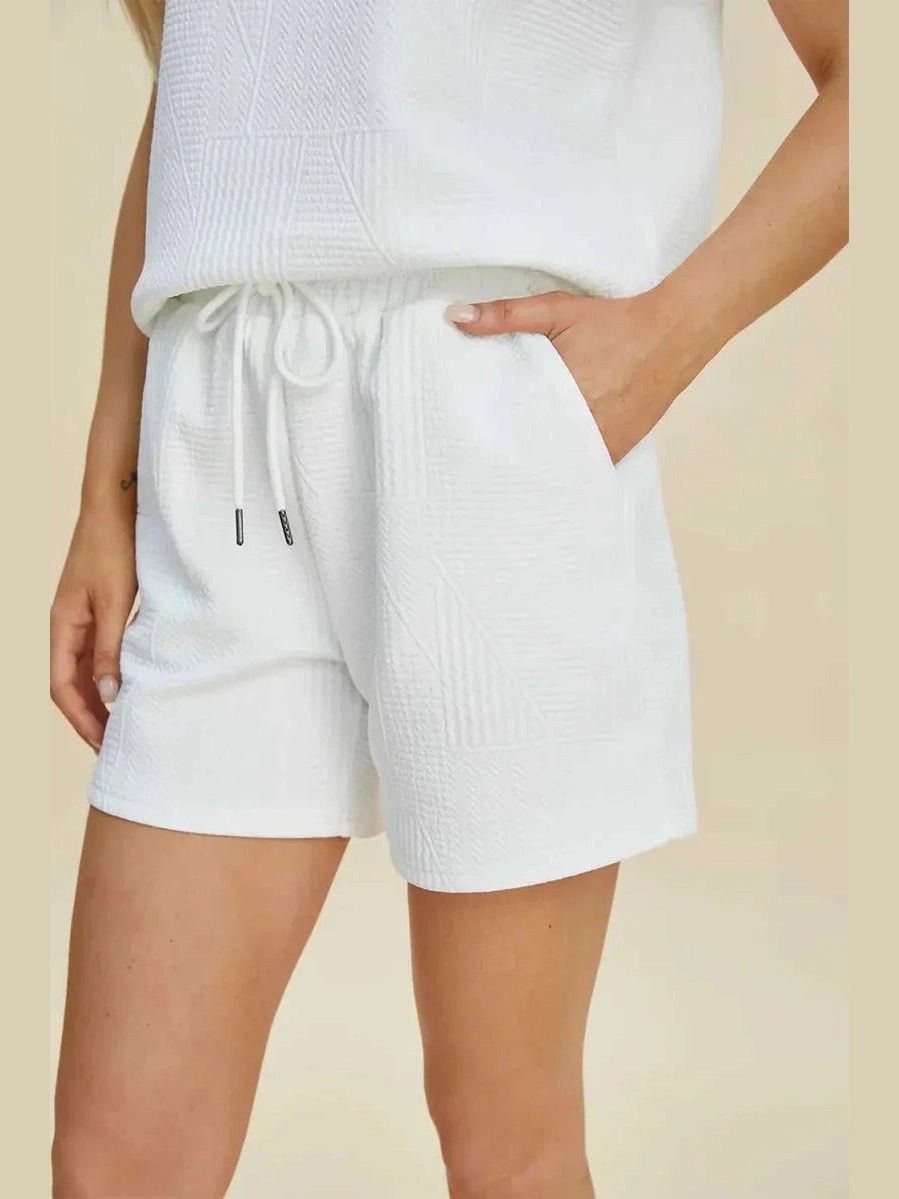 Double Take Full Size Texture Flounce Sleeve Top and Shorts Set -- 