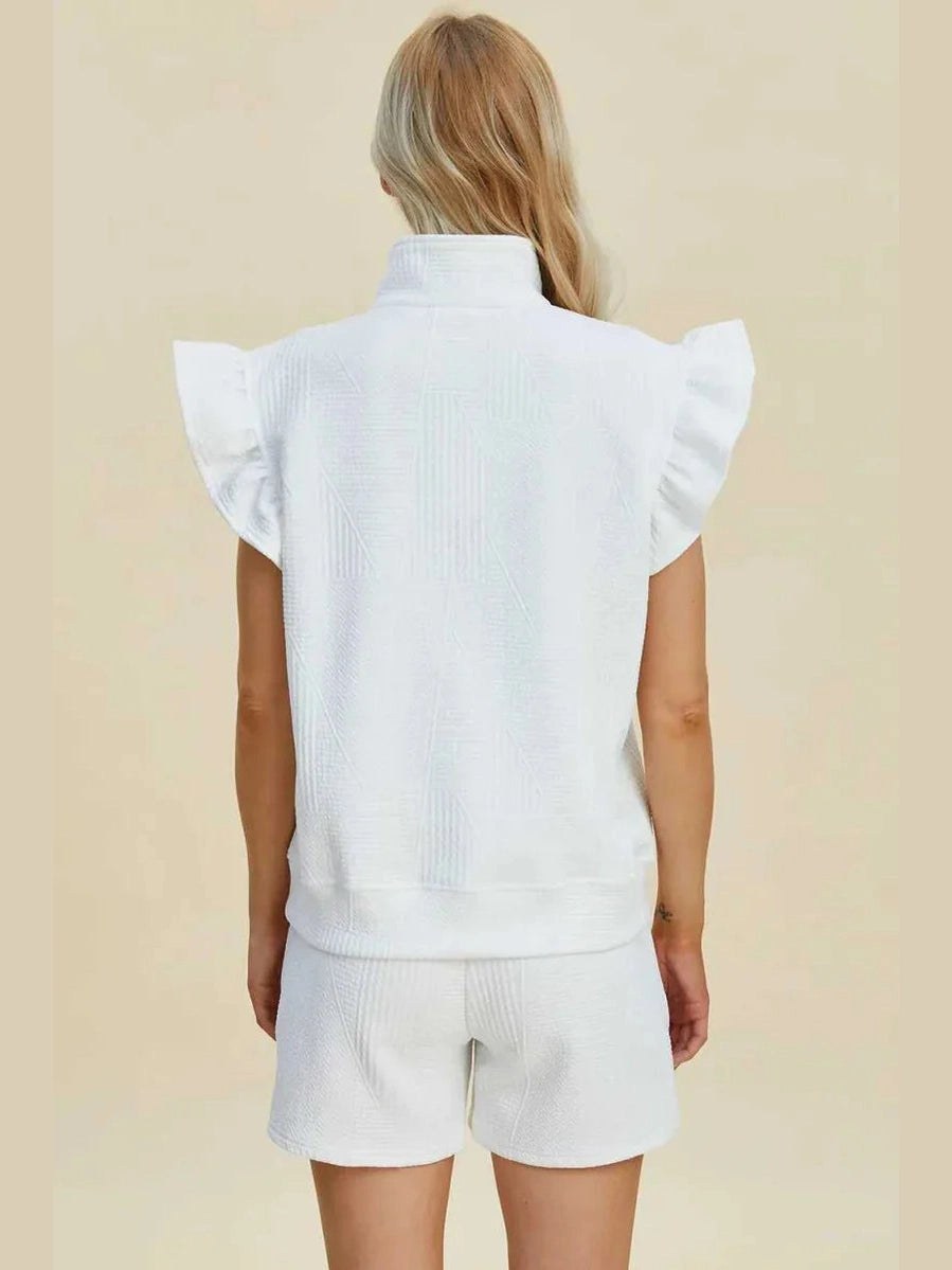Double Take Full Size Texture Flounce Sleeve Top and Shorts Set -- 