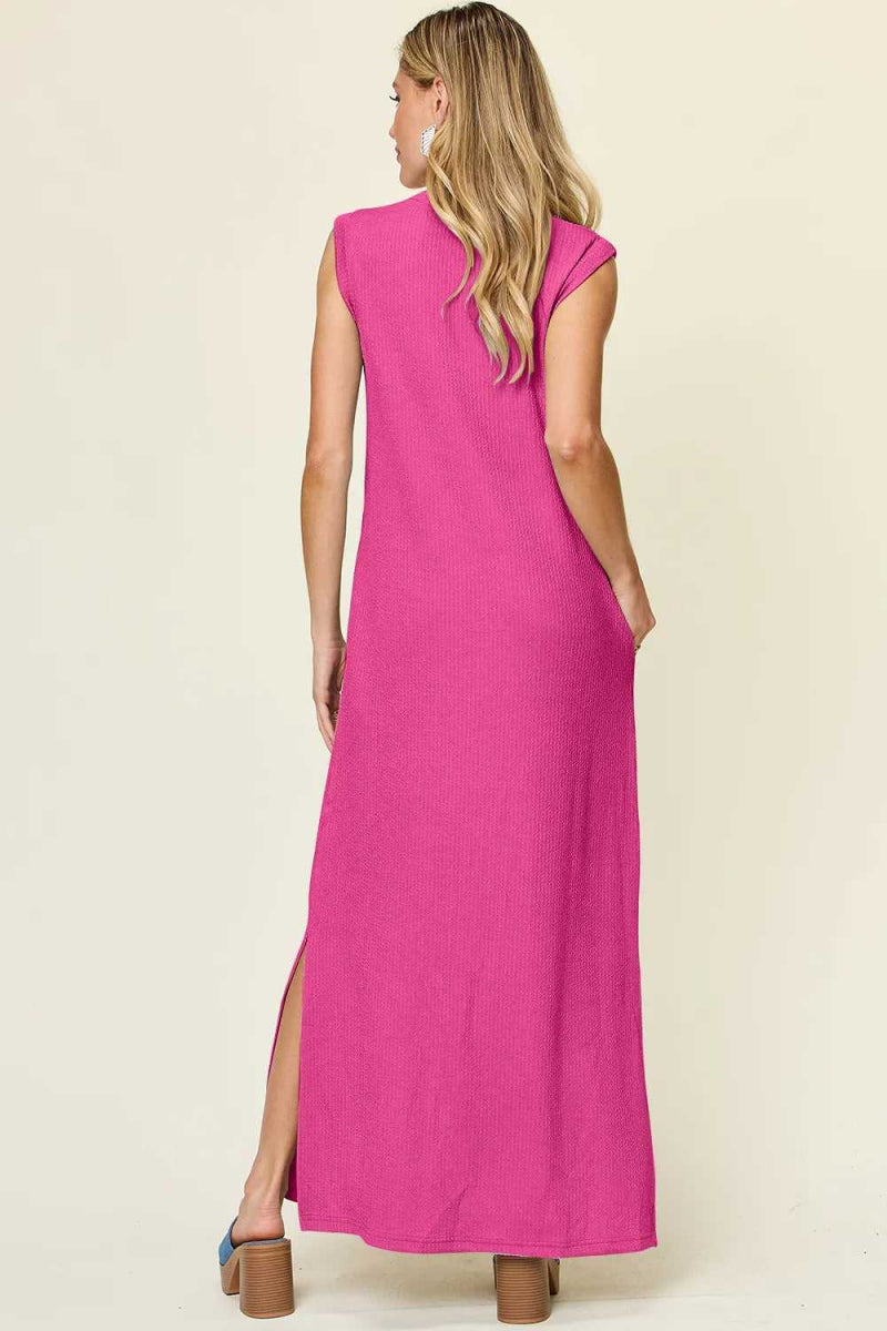 Double Take Full Size Texture Mock Neck Sleeveless Maxi Dress - Hopeford Streams