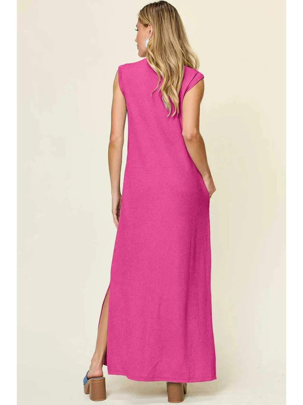 Double Take Full Size Texture Mock Neck Sleeveless Maxi Dress -- 