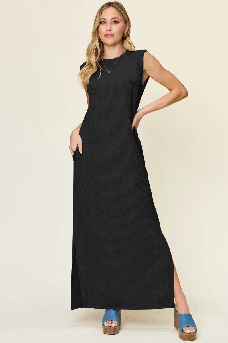 Double Take Full Size Texture Mock Neck Sleeveless Maxi Dress - Hopeford Streams