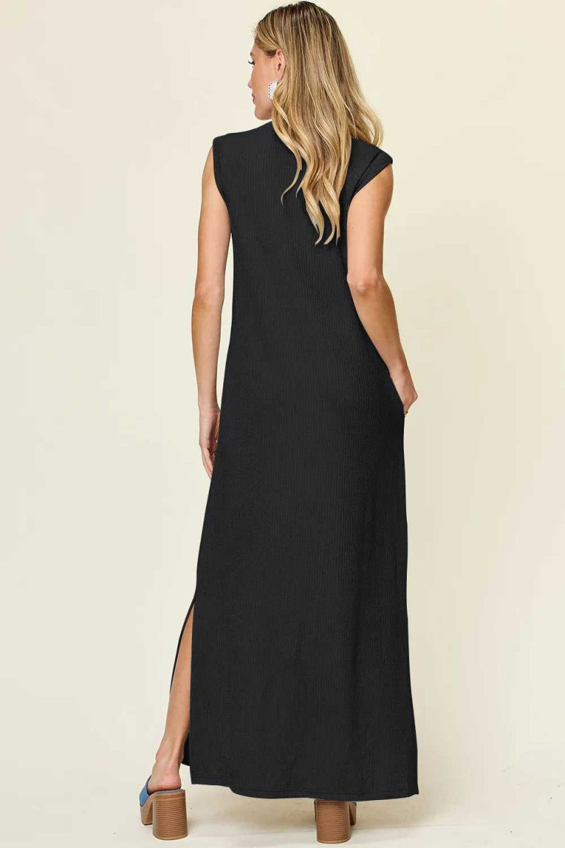 Double Take Full Size Texture Mock Neck Sleeveless Maxi Dress - Hopeford Streams