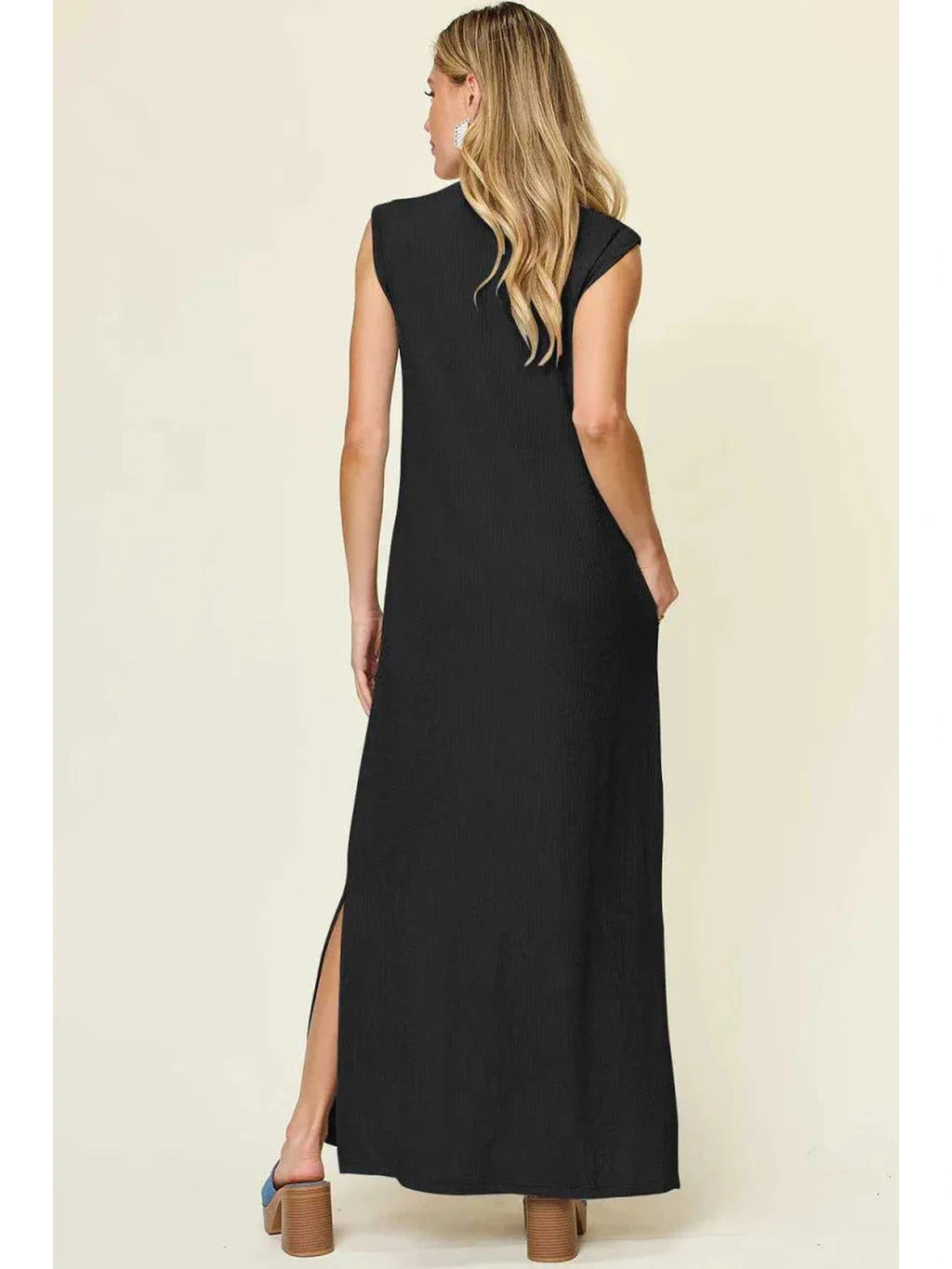 Double Take Full Size Texture Mock Neck Sleeveless Maxi Dress -- 