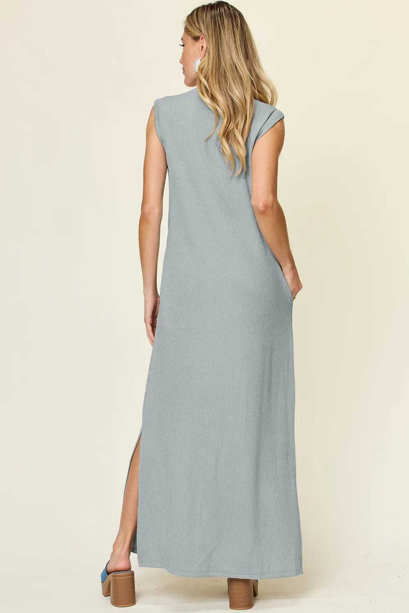 Double Take Full Size Texture Mock Neck Sleeveless Maxi Dress - Hopeford Streams