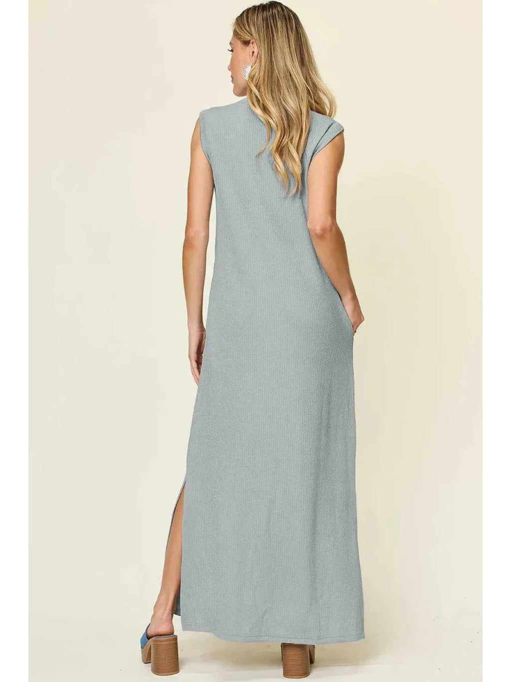 Double Take Full Size Texture Mock Neck Sleeveless Maxi Dress -- 