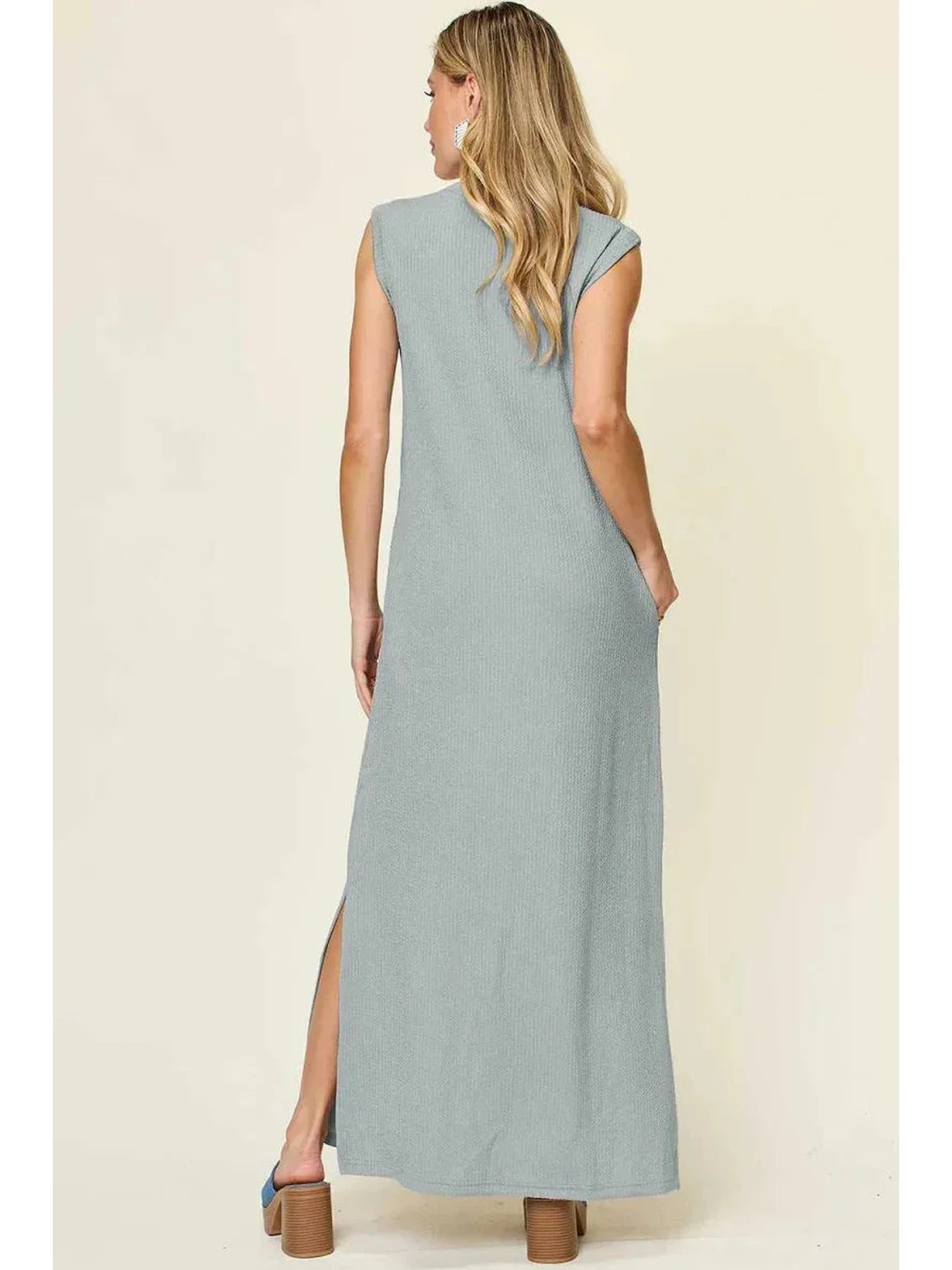 Double Take Full Size Texture Mock Neck Sleeveless Maxi Dress -- 
