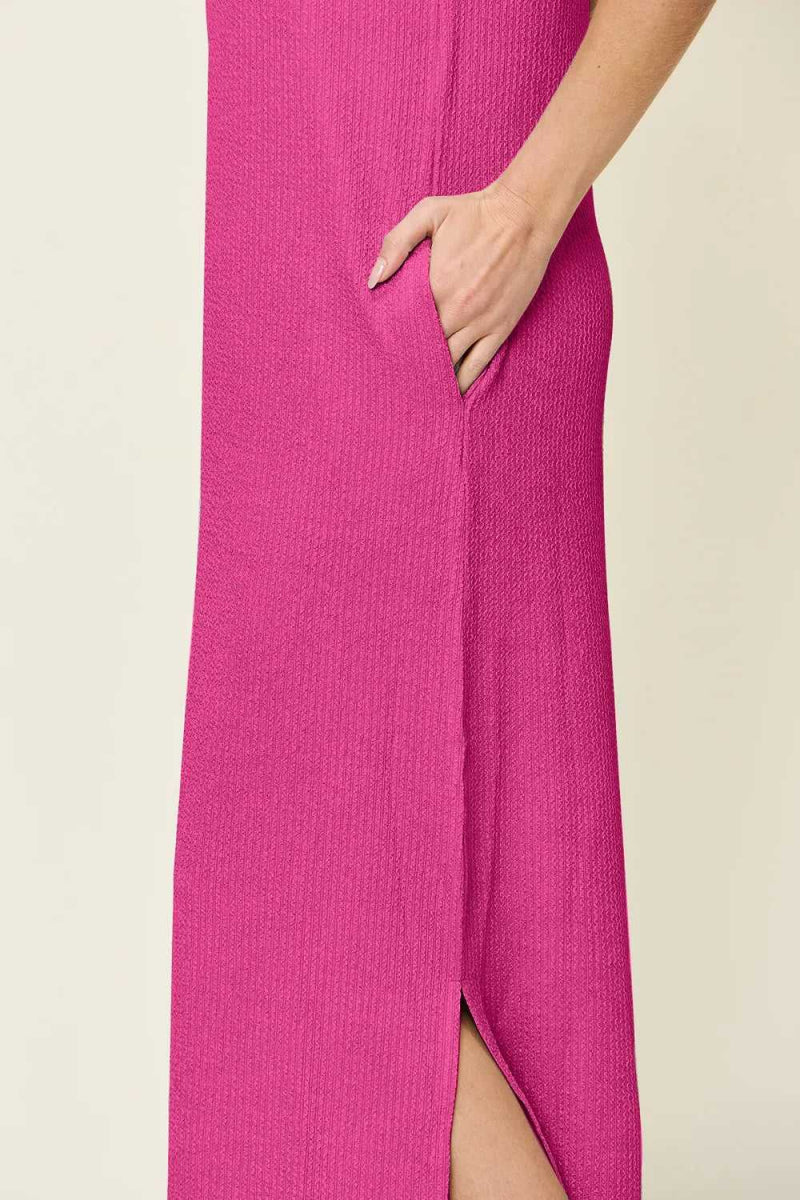 Double Take Full Size Texture Mock Neck Sleeveless Maxi Dress - Hopeford Streams