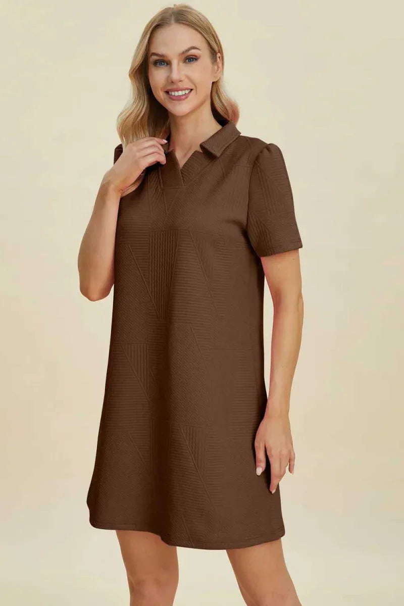 Double Take Full Size Texture Short Sleeve Dress -- 