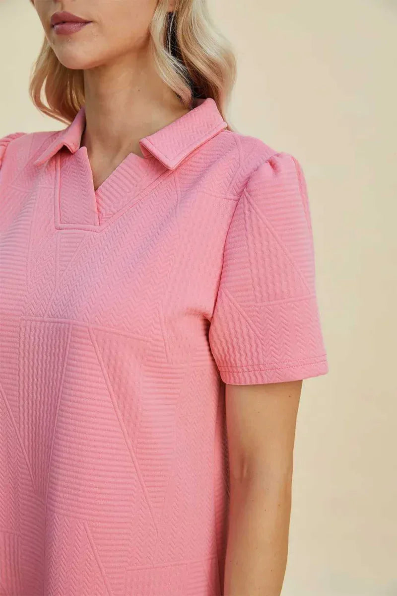 Double Take Full Size Texture Short Sleeve Dress -- 