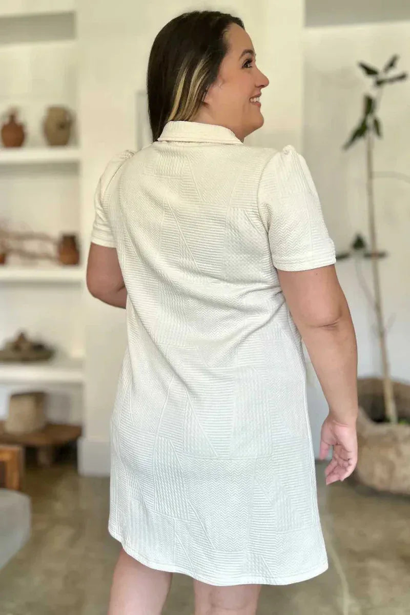 Double Take Full Size Texture Short Sleeve Dress -- 