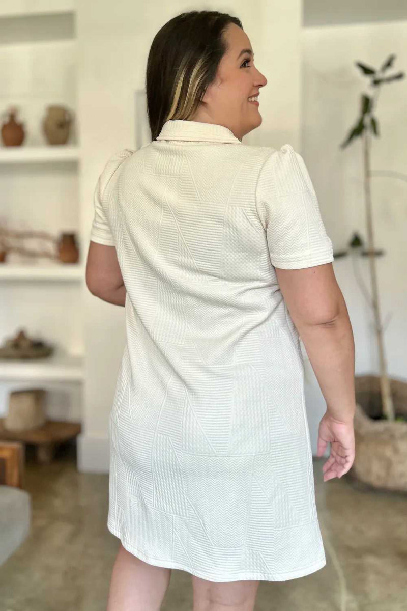 Double Take Full Size Texture Short Sleeve Dress - Hopeford Streams