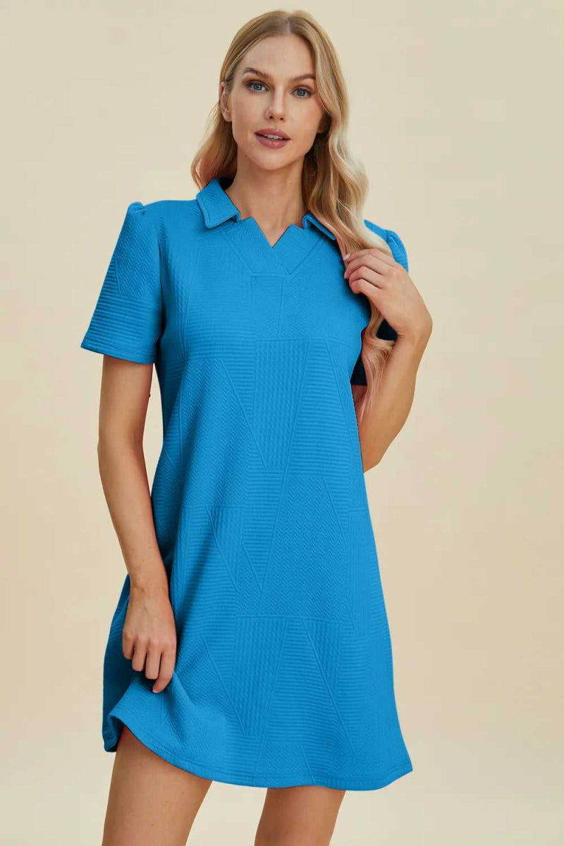Double Take Full Size Texture Short Sleeve Dress - Hopeford Streams