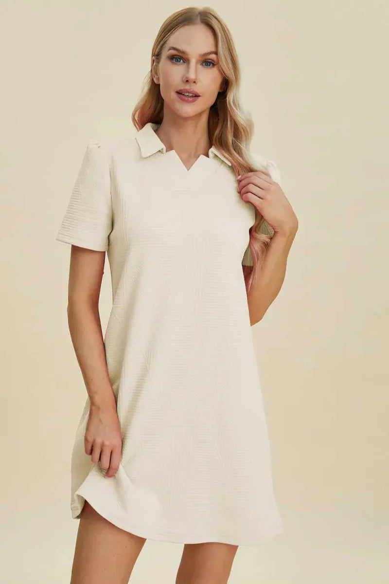 Double Take Full Size Texture Short Sleeve Dress -- 