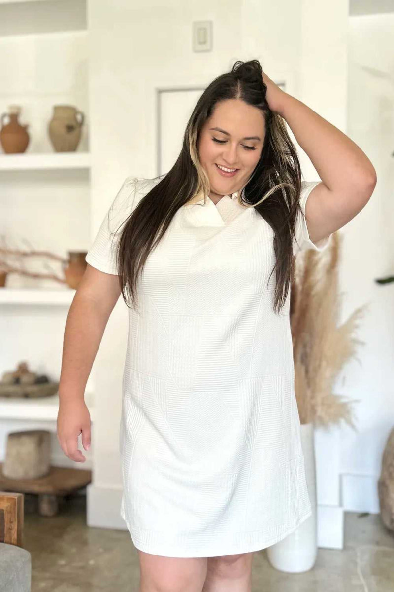 Double Take Full Size Texture Short Sleeve Dress - Hopeford Streams