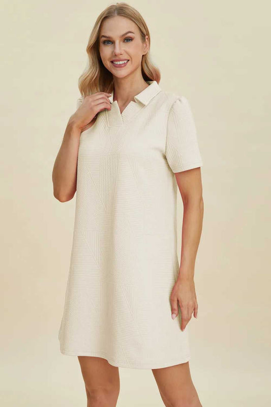 Double Take Full Size Texture Short Sleeve Dress - Hopeford Streams