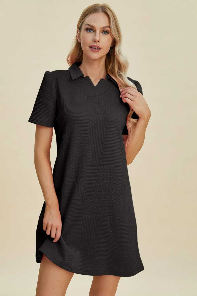 Double Take Full Size Texture Short Sleeve Dress - Hopeford Streams
