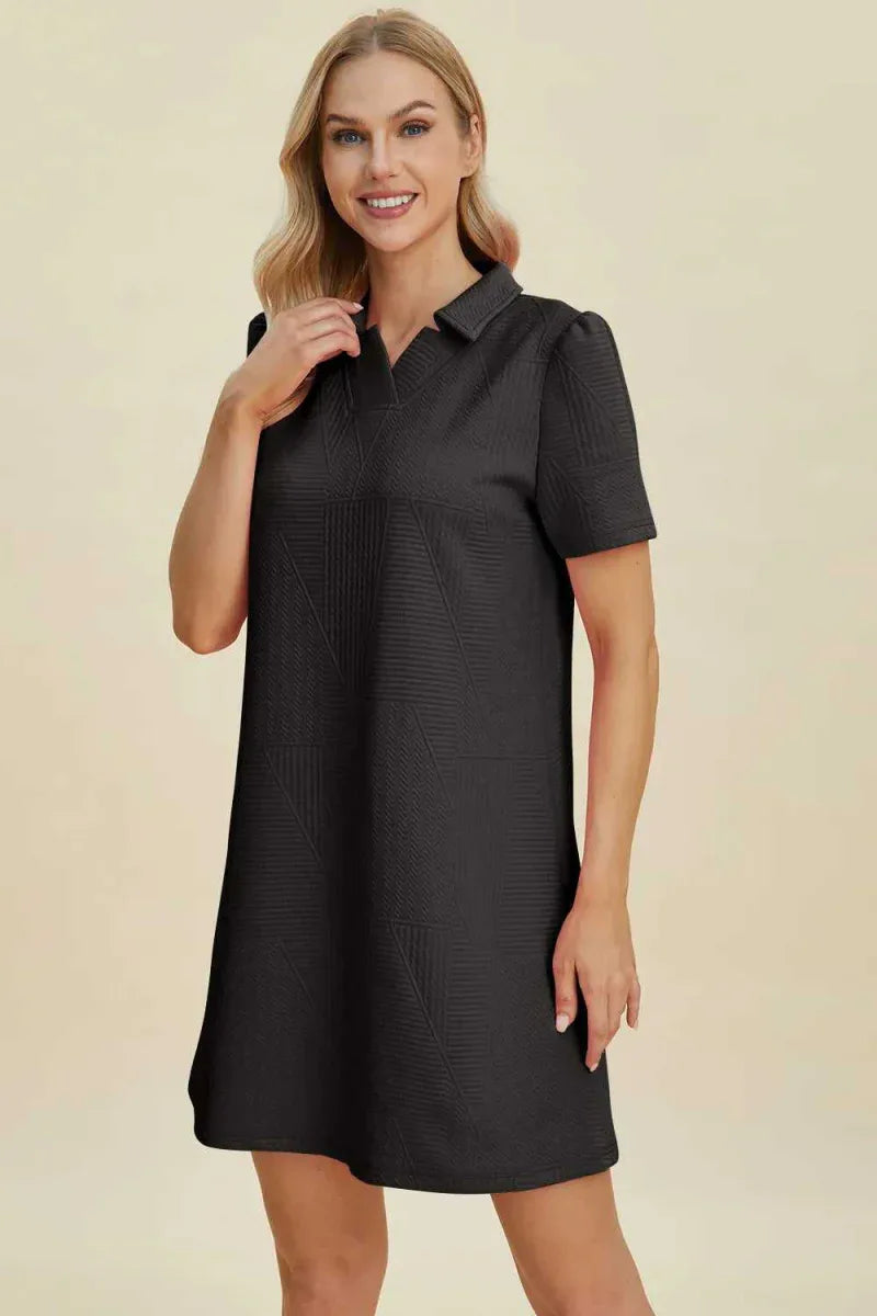 Double Take Full Size Texture Short Sleeve Dress -- 