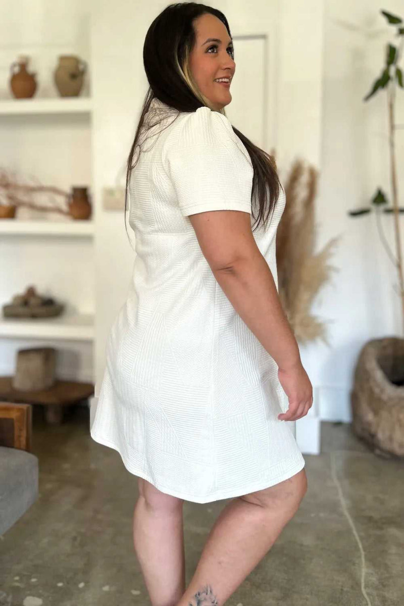 Double Take Full Size Texture Short Sleeve Dress - Hopeford Streams