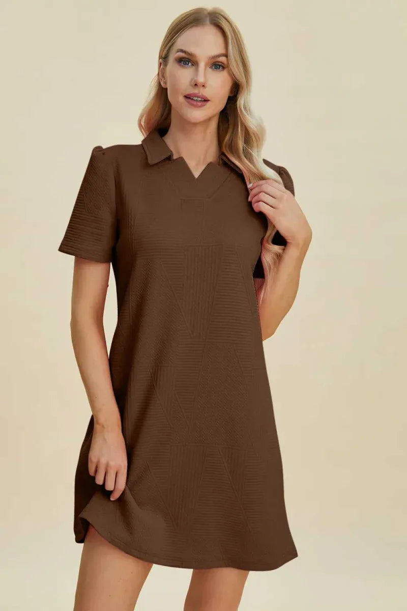 Double Take Full Size Texture Short Sleeve Dress -- 