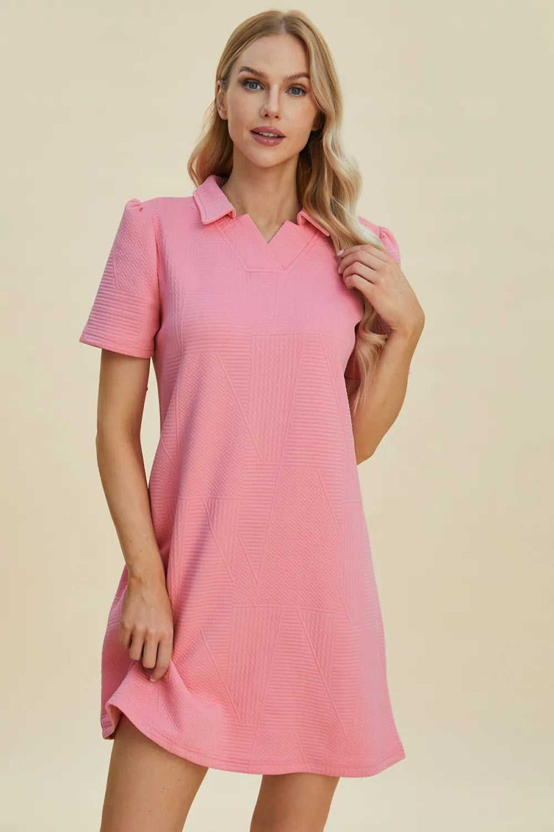 Double Take Full Size Texture Short Sleeve Dress - Hopeford Streams
