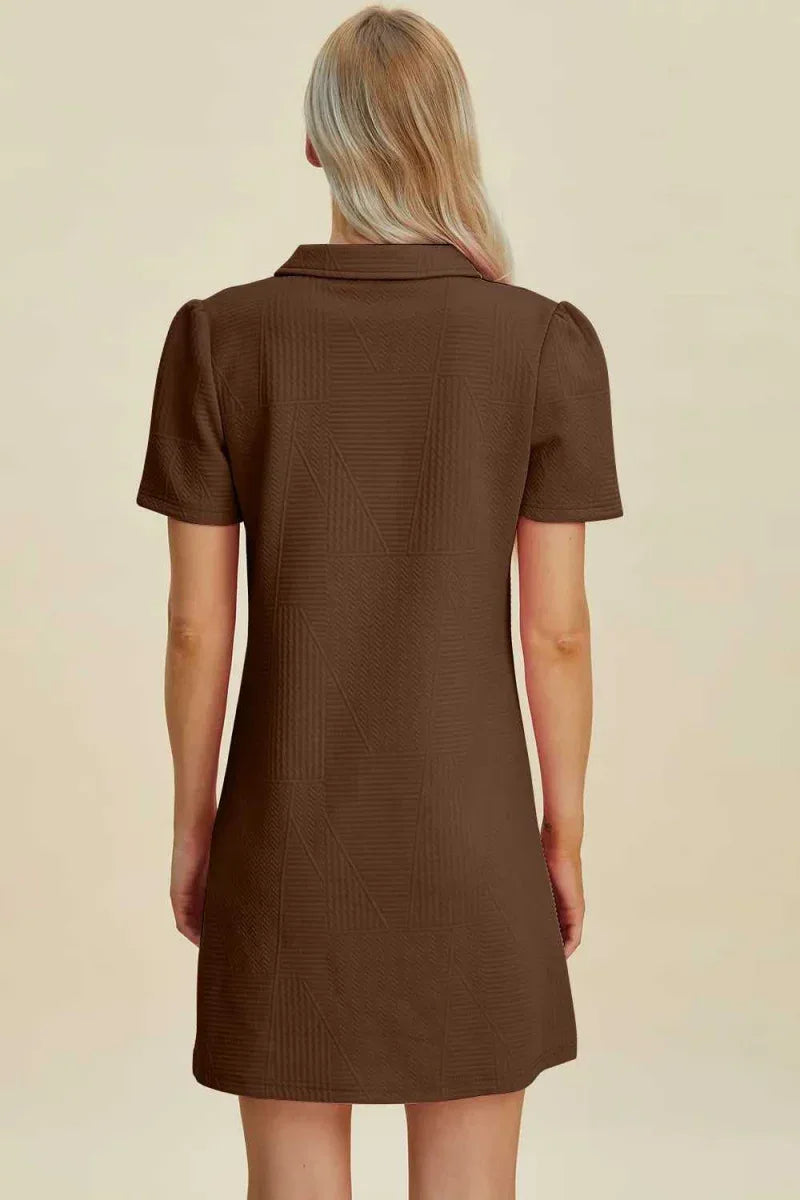 Double Take Full Size Texture Short Sleeve Dress -- 