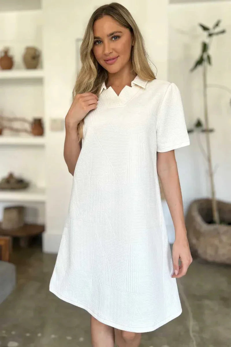 Double Take Full Size Texture Short Sleeve Dress -- 