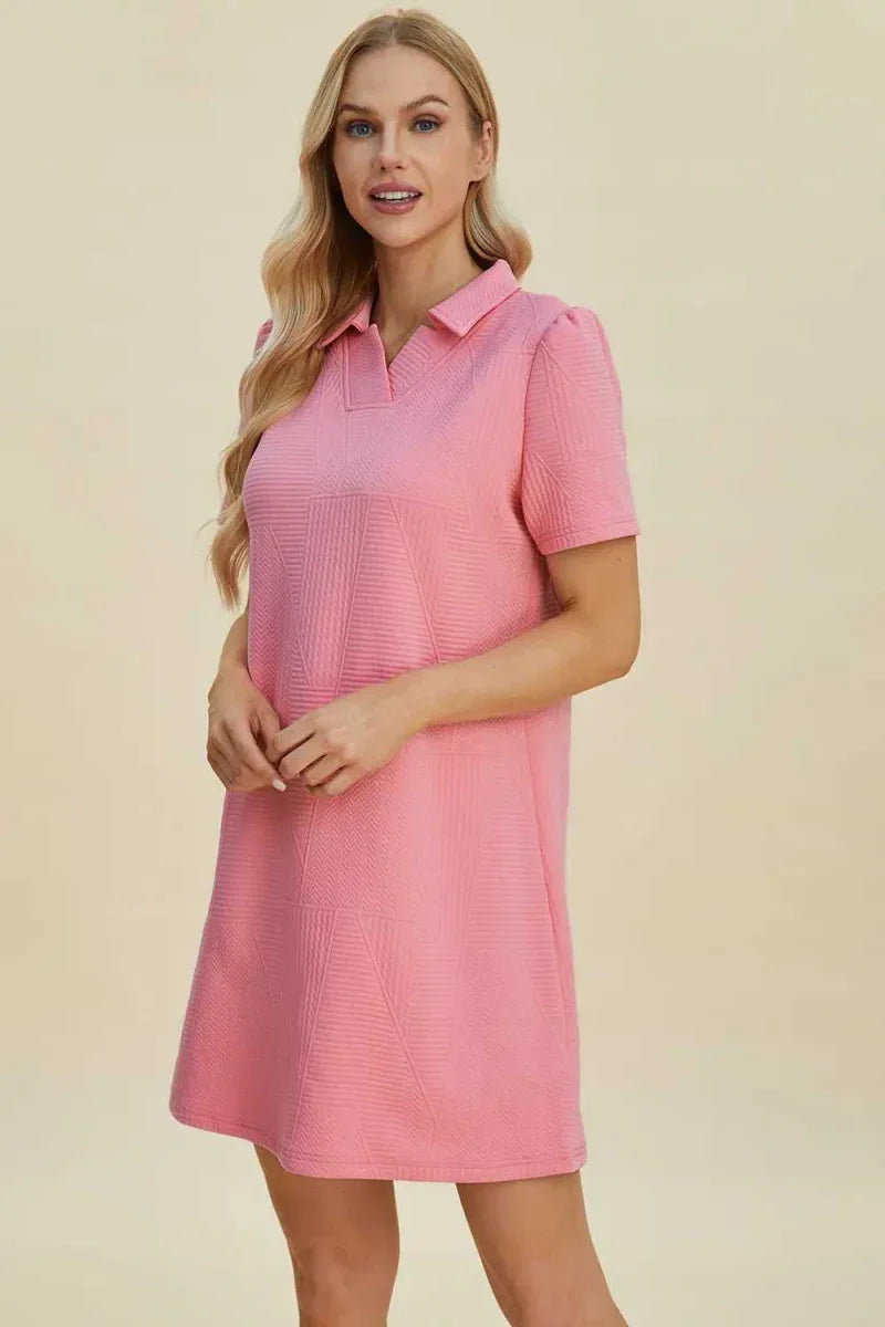 Double Take Full Size Texture Short Sleeve Dress -- 