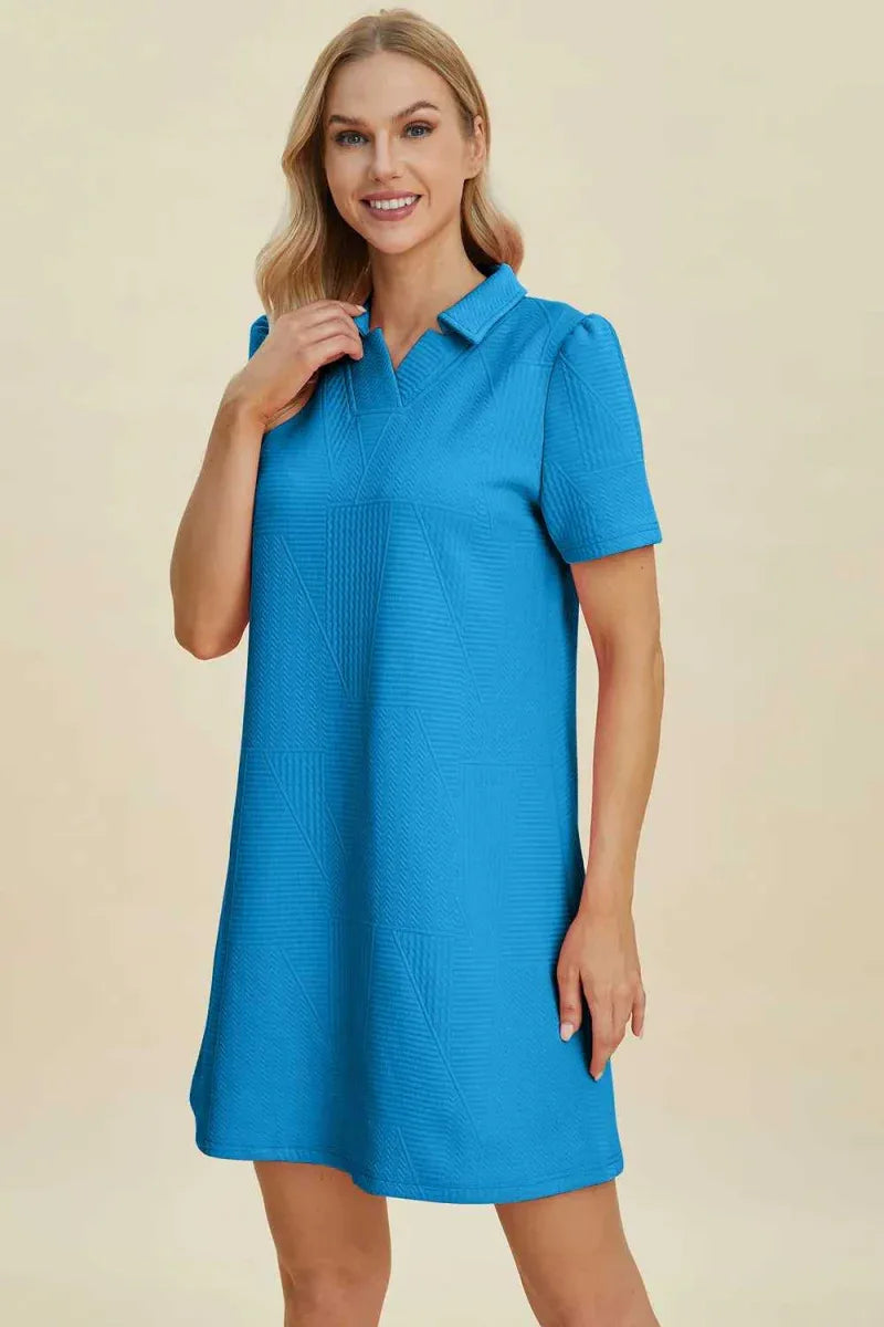 Double Take Full Size Texture Short Sleeve Dress -- 