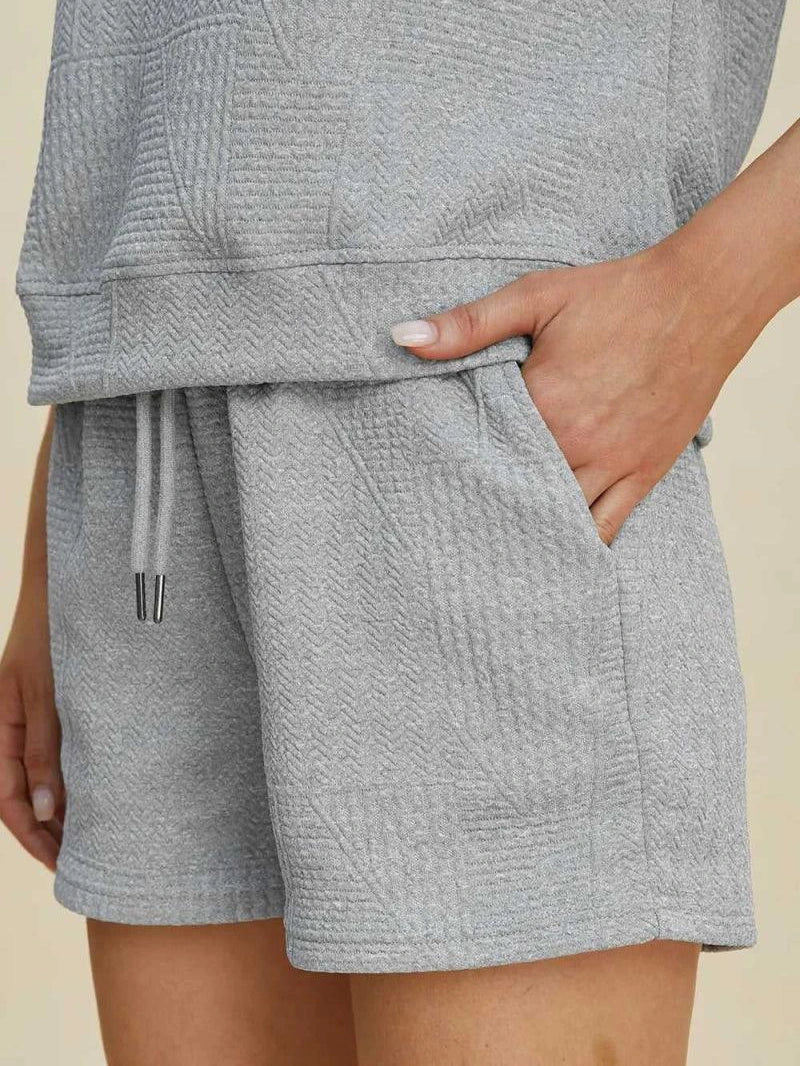 Double Take Full Size Texture Short Sleeve Top and Shorts Set -- 